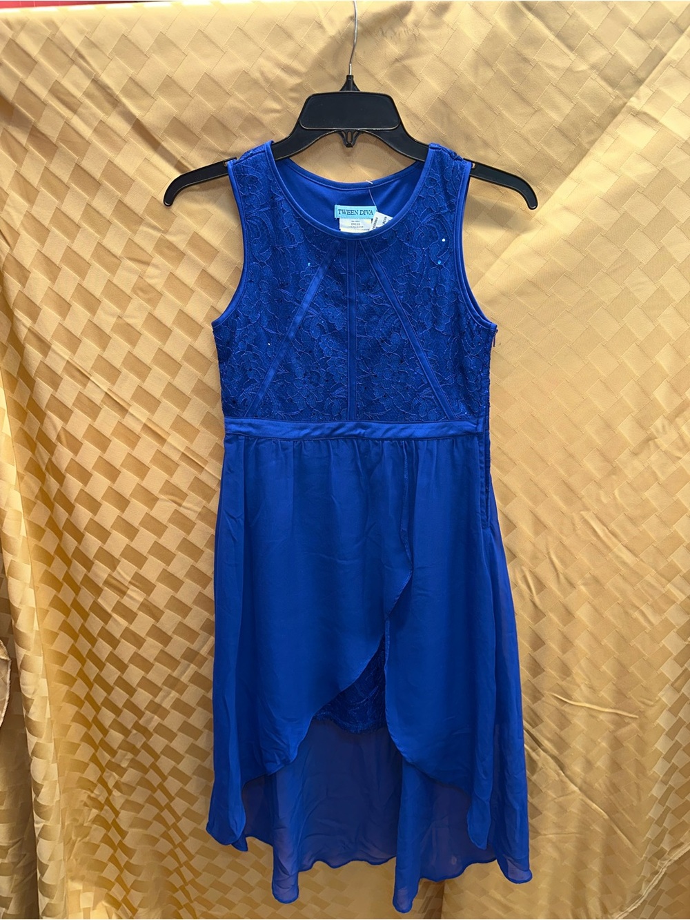 Tween Diva Girls Royal Blue Lace & Chiffon High-Low Dress
